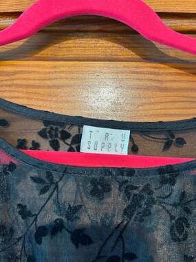 Vintage 90s T R U Supply Black Sheer Floral Velvet Flocked Mesh Maxi Dress